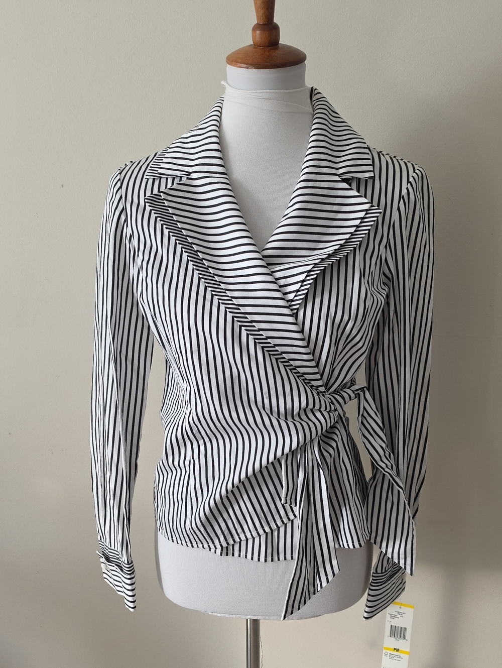 Jones New York Black & White Striped Wrap Blouse - Women Brand New